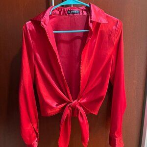 Satin Tie-Front Blouse - Size XS